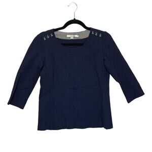 Boden Evie Nautical Anchor Button Ponte 3/4 Sleeve Top Women's Sz 6 Navy Casual